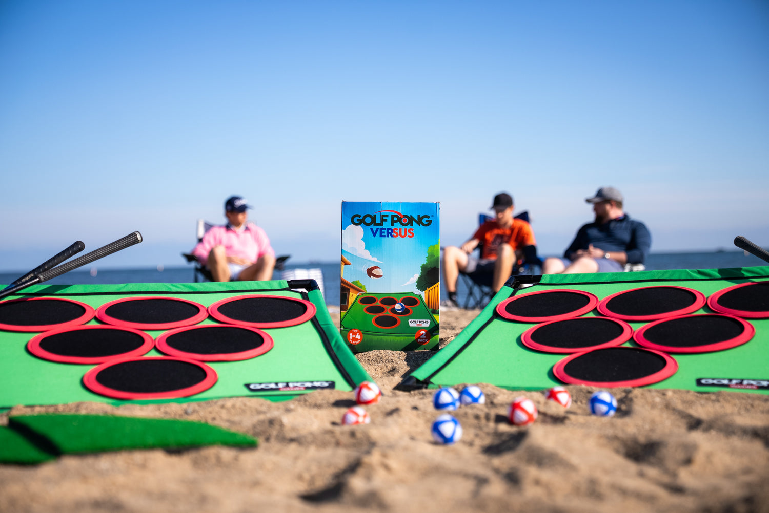 Golf Pong Versus set up on the beach